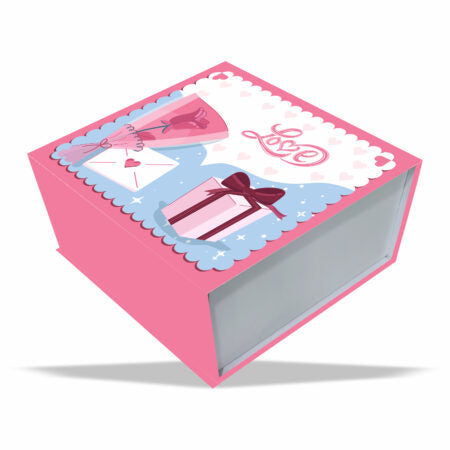 Valentine Collection : Pink Magnetic Rigid Hamper Box (9x9x4 inch)