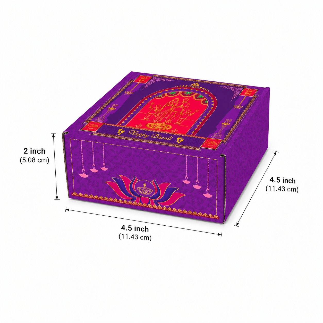 Diwali Corrugated Hamper Box 4.5x4.5x2 inch Design 002 - front