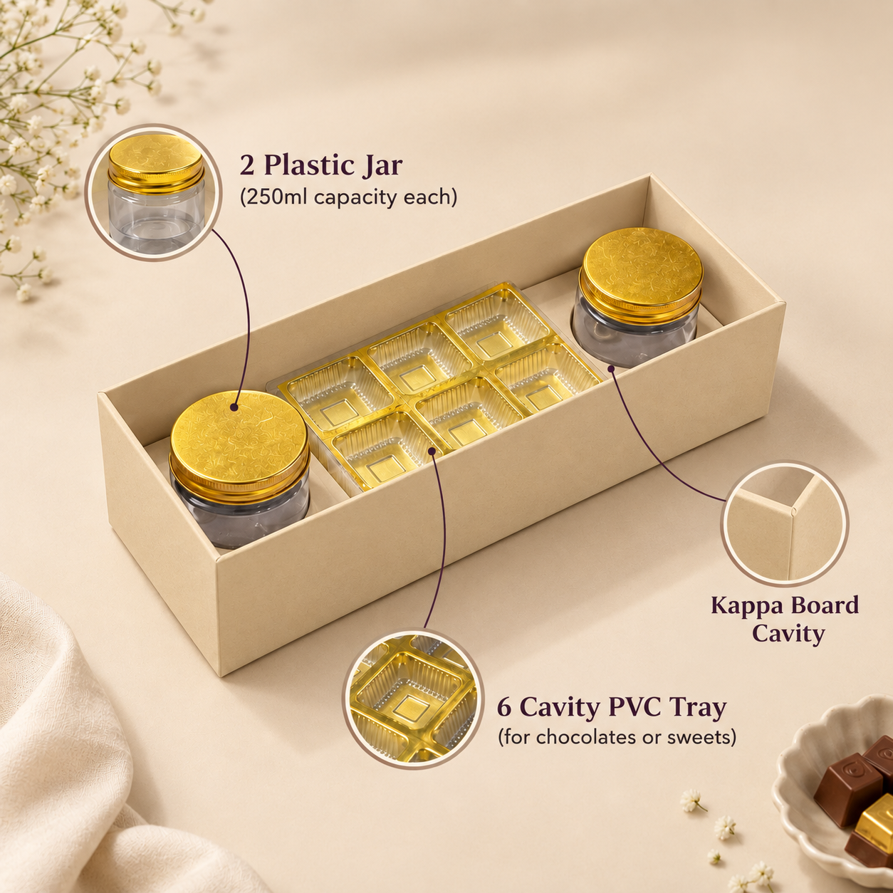 Shahi Virasat 3 Jar Hamper Box (Top-Bottom Pattern) with Custom Logo Print