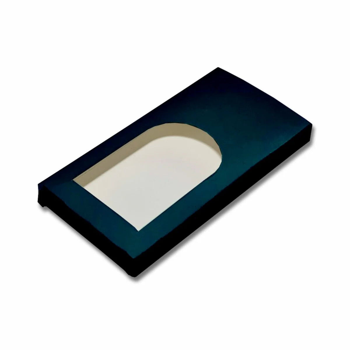 Black big chocolate bar box in black finish, measuring 17 × 8 × 1.3 cm, for chocolate bar packaging.