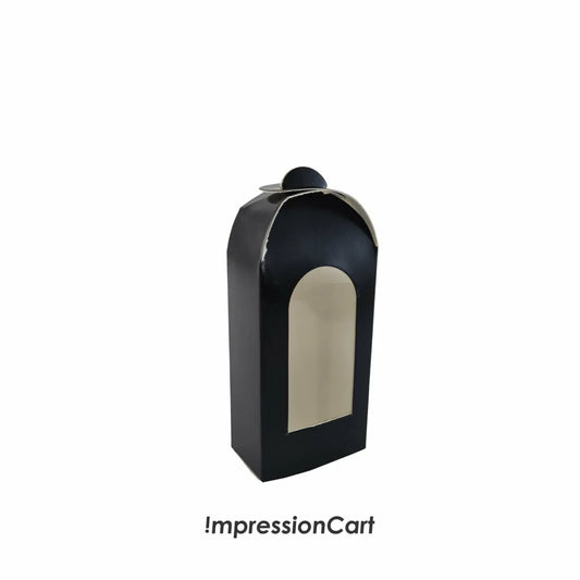 Black cakesicle packaging box with front display window, measuring 9 × 5 × 3 cm.