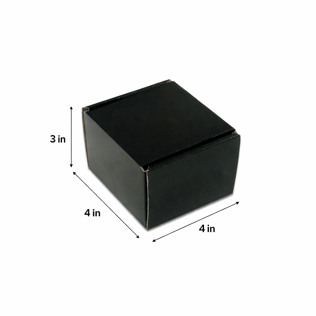 Black rectangular coorugated hamper box with dimensions 4x4x3 labeled on a white background