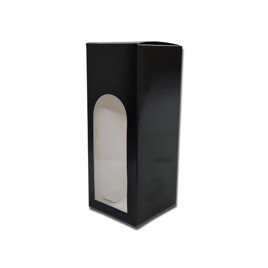 Black cookie packaging box measuring 7.5 × 3 × 3 inches with capacity for approximately 9–10 cookies.
Copy alt text
