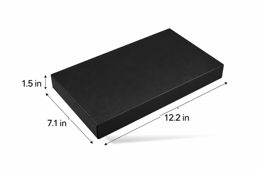 Black Rigid Box Top Bottom (12.2x7.1x1.5 Inch) for premium gift packaging, apparel packaging, corporate gifting and luxury product boxes.