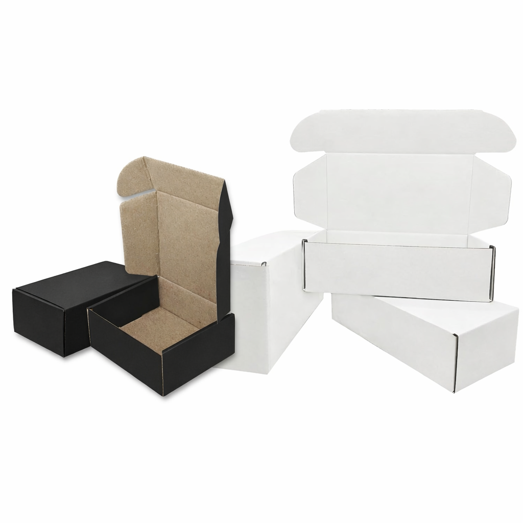 Set of 3.5x3x1.75 Inch Corrugated Hamper  boxes with different sizes on a white background