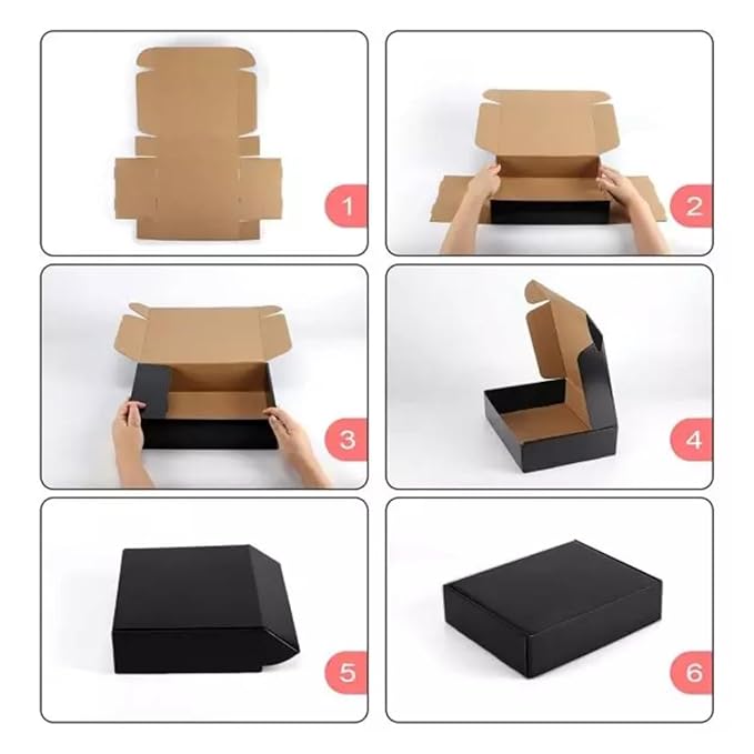 Step-by-step assembly guide for a standard size corrugated candle hamper box showing flat-packed box folding into a finished premium gift box.