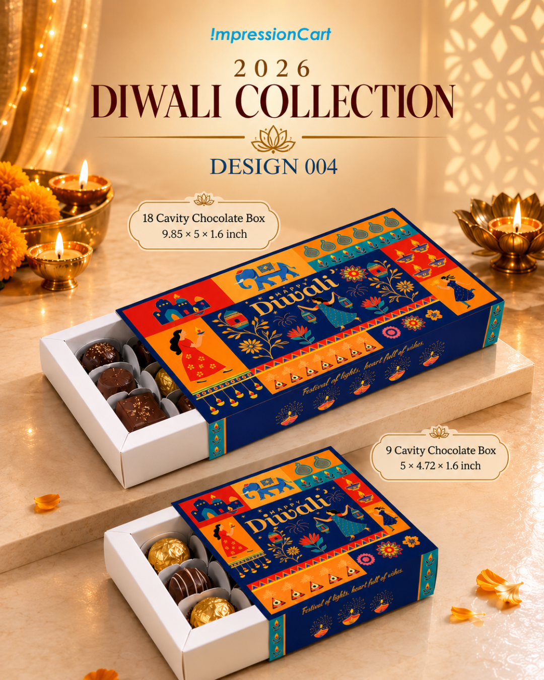 Diwali Chocolate Box for 18 Cavity (9.85×5×1.6 inch) - Design 004