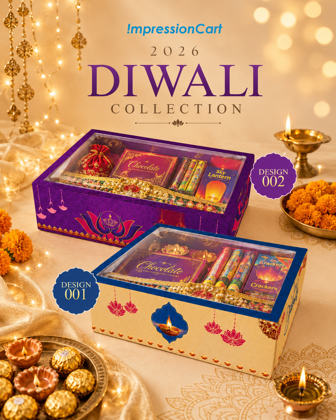 Diwali Corrugated  Tray With Transparent Lid (9x5.5x3 inch) 001