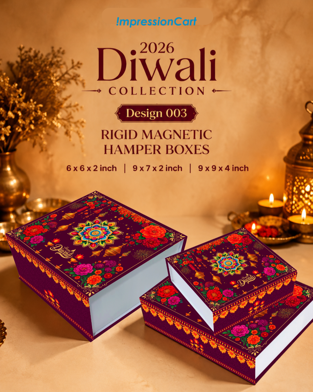 (9×7×2 inch) Diwali Magnetic Rigid Hamper Box - Design 003
