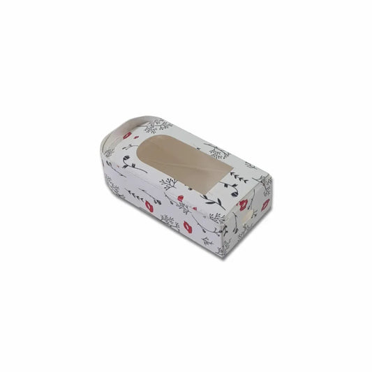 Floral printed cakesicle packaging box with a front display window, measuring 9 × 5 × 3 cm