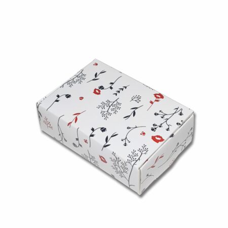 White floral printed multipurpose box for handmade soap, small candles and gifts, measuring 4 × 2.5 × 1 inch