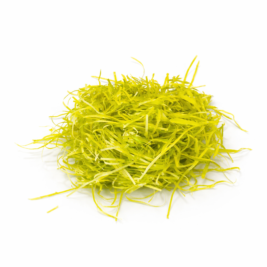 Neon yellow shredded paper filler for gift boxes, hampers, chocolate packaging, gift baskets and premium decorative packaging