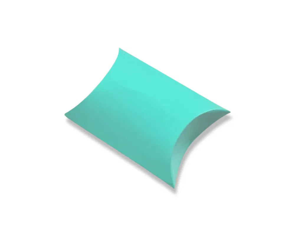 Pastel green pillow-shaped gift box measuring 9 × 7 × 2.5 cm for wedding favours and small gifts.