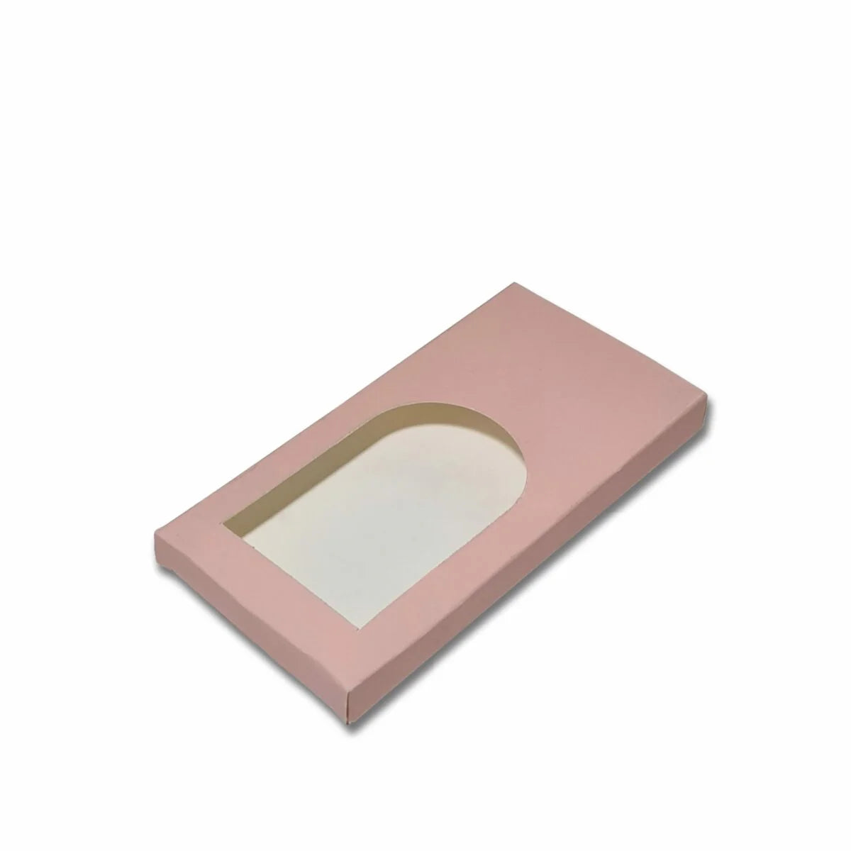 Peach chocolate bar packaging box measuring 14 x 7.5 x 1.3 cm made from 300 GSM food-grade board.
