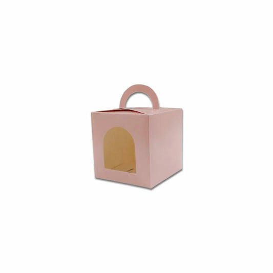 Peach cupcake box with one cavity, measuring 3.5 × 3.5 × 3.5 inches, made from 300 GSM food-grade board.
