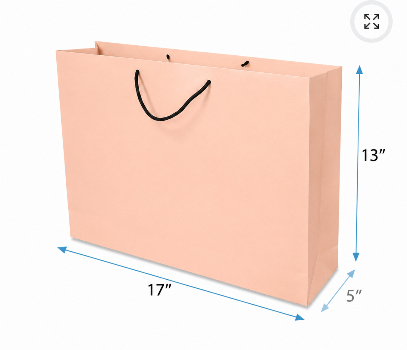 Peach premium retail paper bag with rope handles designed for branded shopping, clothing packaging and custom business packaging.
