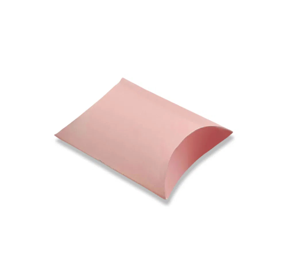 Peach pillow-shaped gift box measuring 9 × 7 × 2.5 cm for wedding favours and small gifts.