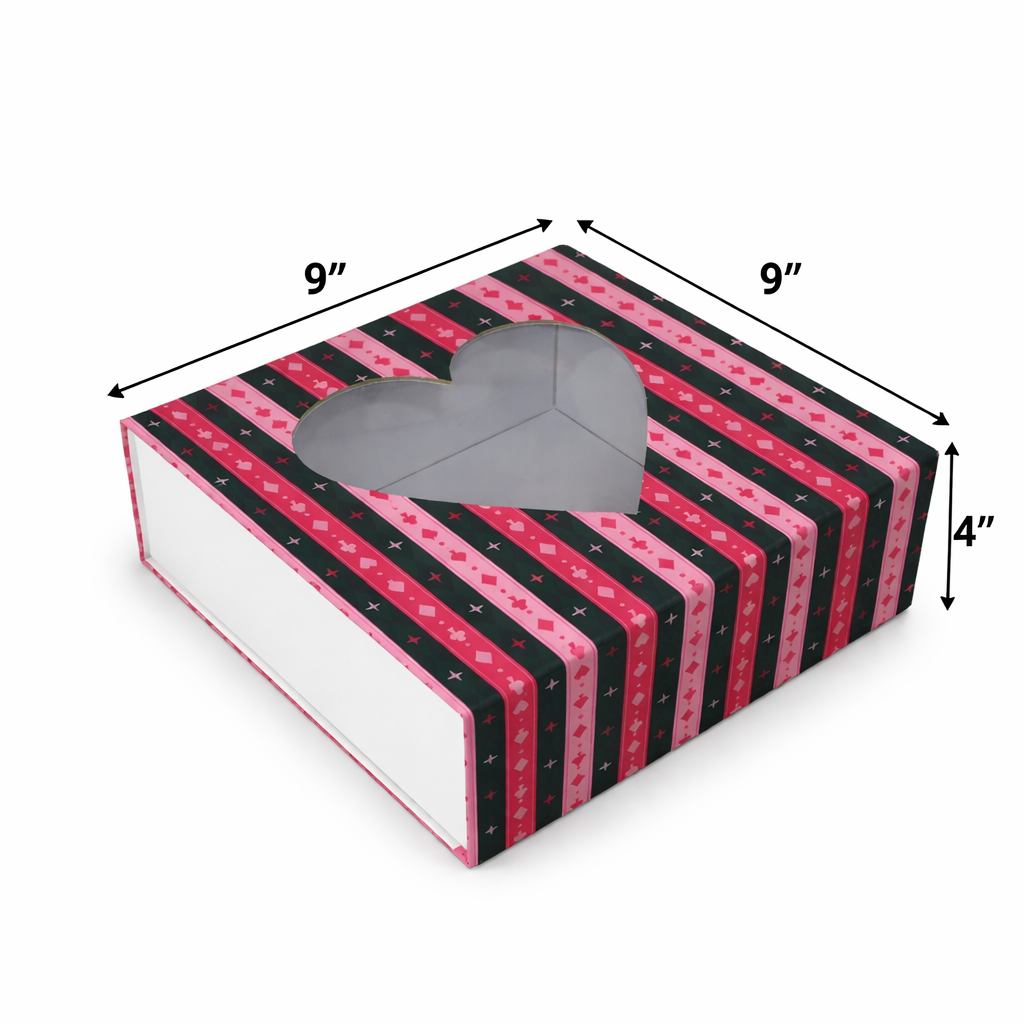 Pink and black window box magnetic rigid hamper box 9x9x4 inch for festive and premium gift packaging
