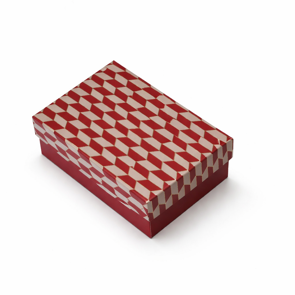 Red rhombus-patterned gold foil rigid magnetic box top bottom