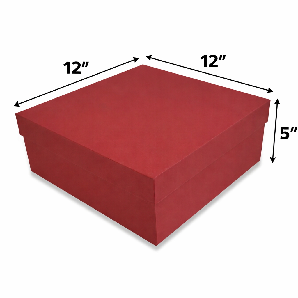 Red Rigid Hamper Box Top Bottom (12x12x5 Inch) for luxury gift packaging, corporate gifting, festive hampers and premium product packaging.