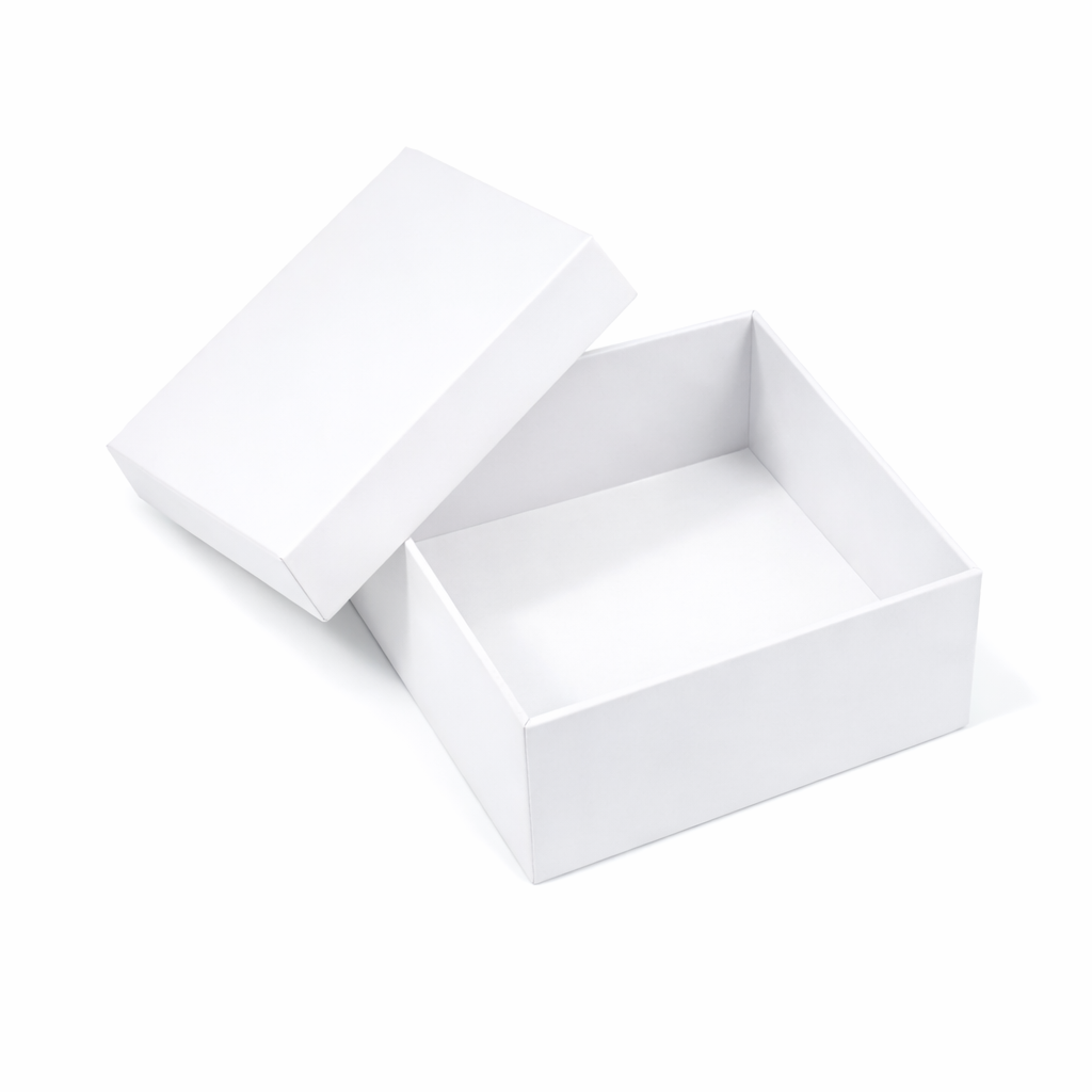 13 x 12 x 3 inch white rigid hamper box with removable lid for gift hampers and premium gifting.