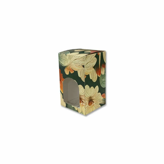 Summer Cookie Box 5×3×3 inch with dark green floral print and front display window for cookie packaging.