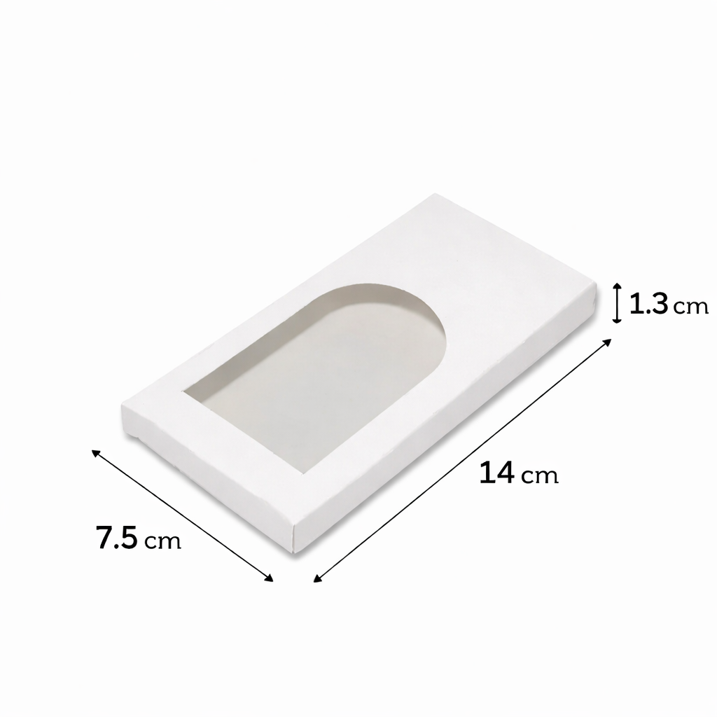 white chocolate packaging box with a clear window for premium chocolate bar