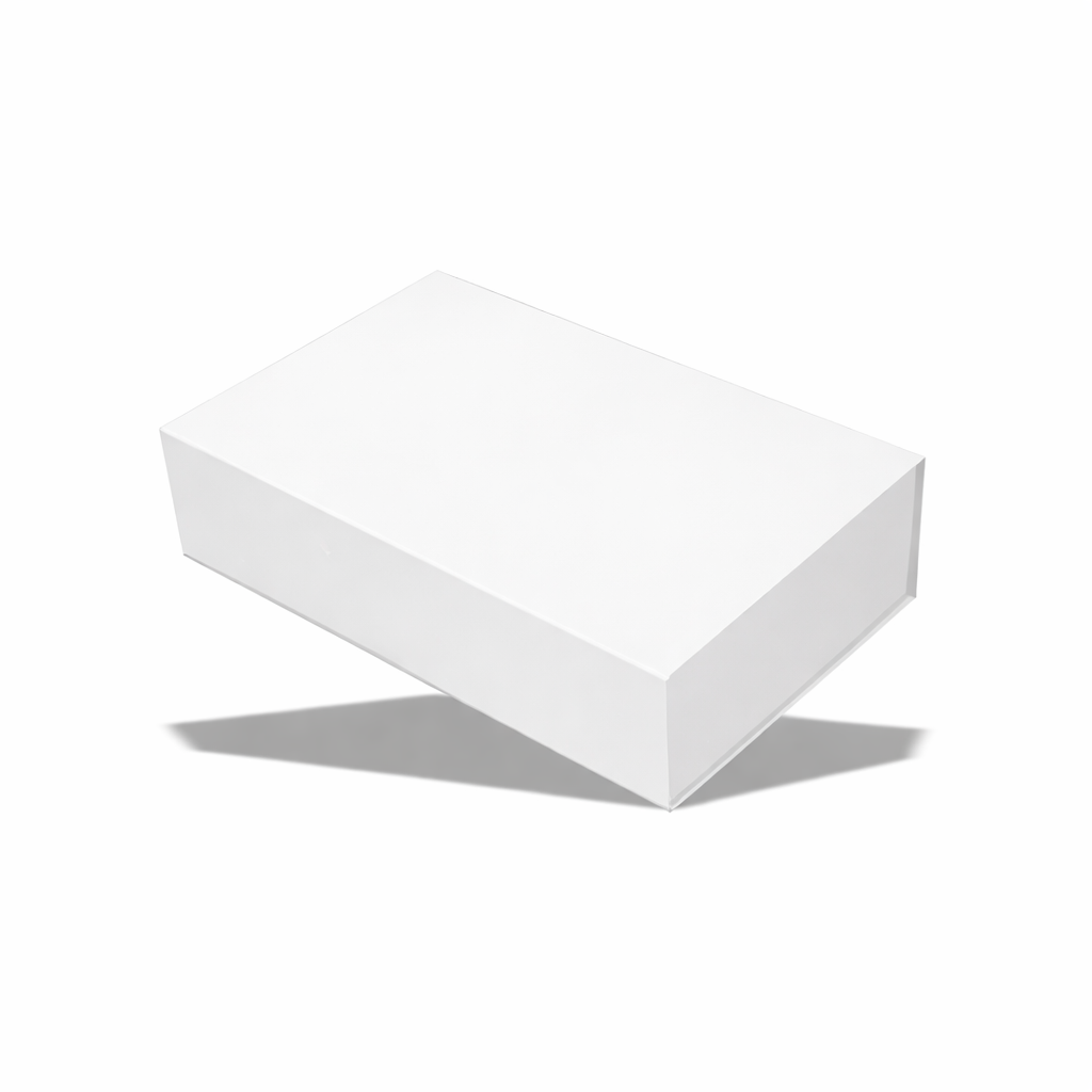 White rectangular rigid gift box for premium gift, product and custom packaging.