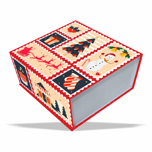 Christmas Collection : Red Magnetic Rigid Hamper Box (9x9x4 inch)