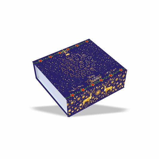 Christmas Collection : Blue Magnetic Rigid Hamper Box (6x6x2 inch)